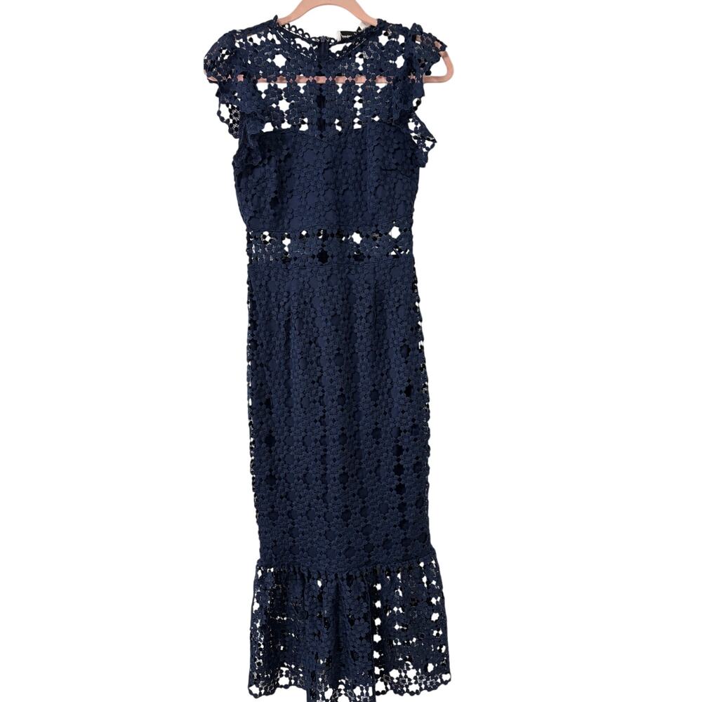 Petal & Pup Lauren Dress Navy Blue Lace Midi Cut Out Wedding Guest NWT Size 4